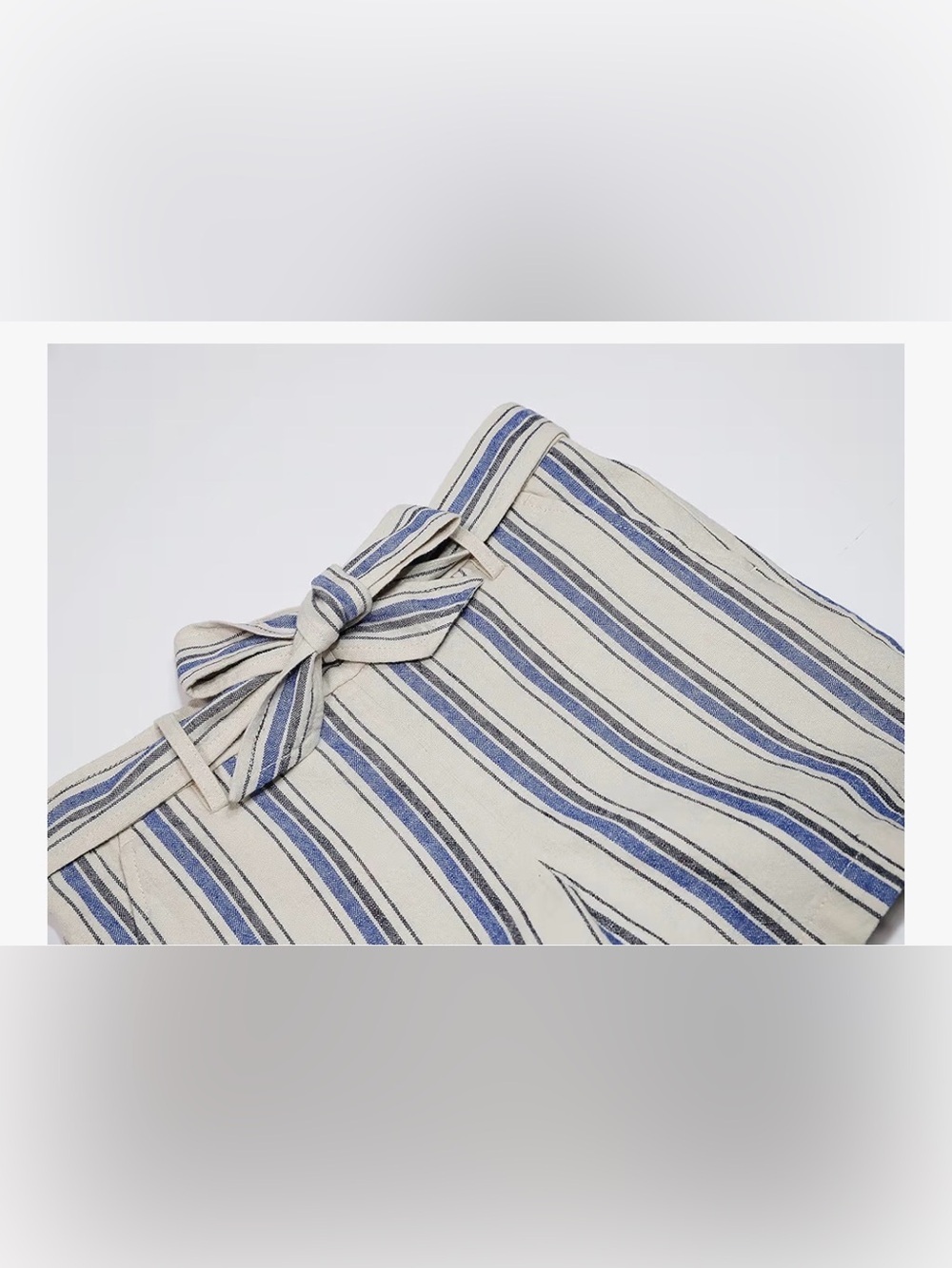 J CREW FACTORY STRPED BLUE WHITE AO865 LINEN BLEND 5” TIE FRONT PULL ON SHORTS - Picture 5 of 10
